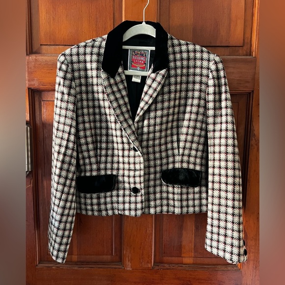 Vintage Fielding Crown Houndstooth Plaid Blazer Large 90s Preppy Wool Jacket - Picture 8 of 9